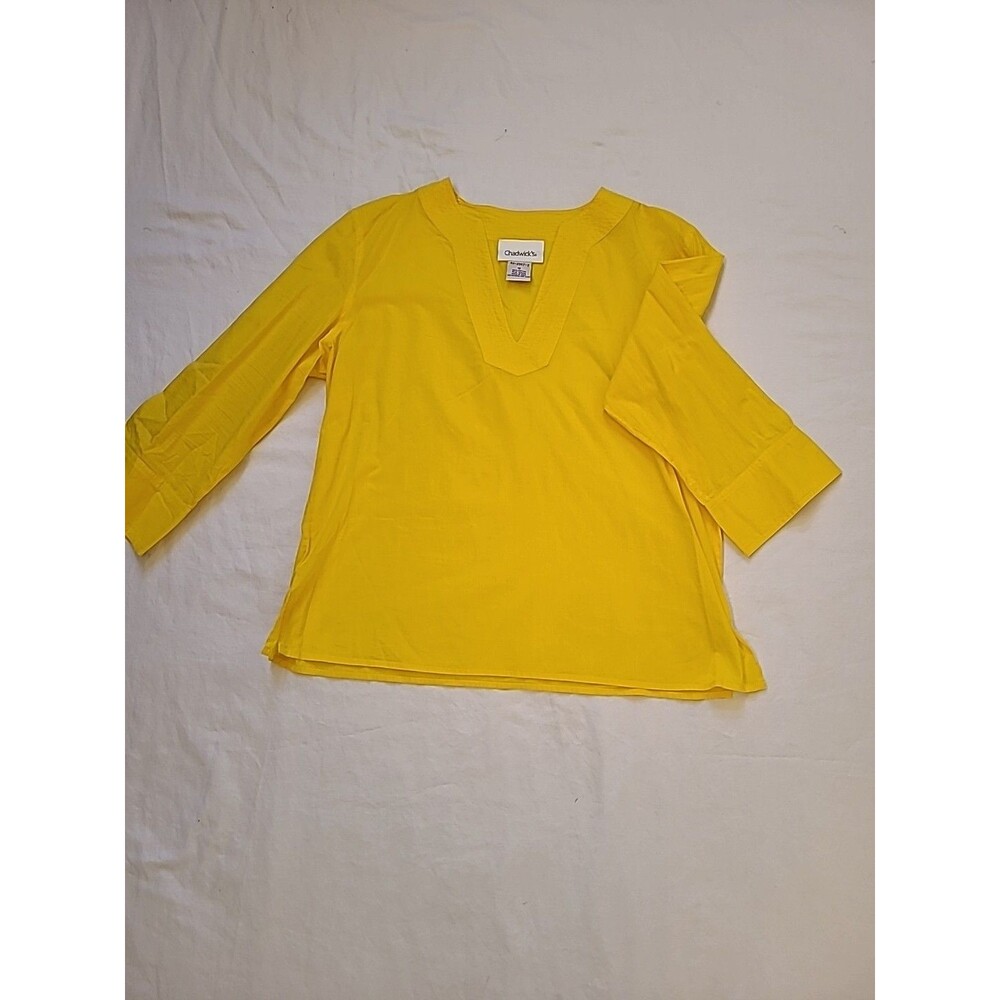 CHADWICKS Women's Yellow 3/4 Sleeve  Shirt Petite Size 12 Cotton